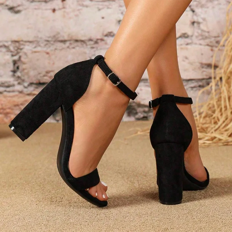 Black One Strap Super High Heel Sandals Women 2025 Summer Ankle Buckle Party Shoes Woman Plus Size High Heeled Shoes Female.