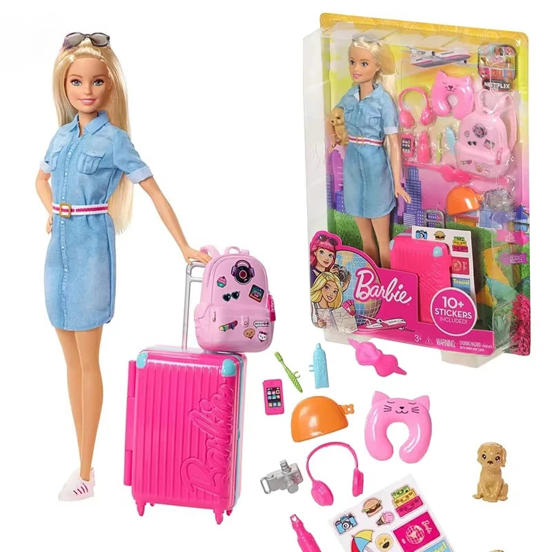 Original Travel Barbie Doll with Clothes Accessories Brinquedos Barbie Doll Toys for Children Juguete Baby Toys for Girls Boneca.