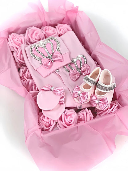 Dollbling Newborn Set Baby's Sets Rhinestone Crown 0-3 Months Hat+Bodysuits+Gloves+Shoes 4 Parts Boy Girl Jumpsuit Clothing.