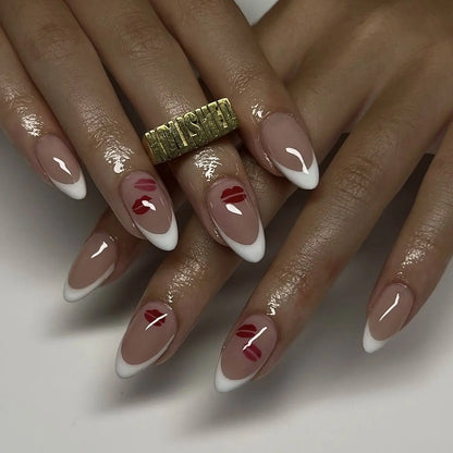 24Pcs/set Almond Press-On French Nail Tips Green Cat Eye False Nails Simple&Elegant Wearable Nail Art for Women&Girls Daily Wear.