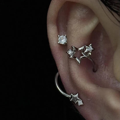 1PCS Star Surround Planet Spiral 316L Stainless Steel Ear Bone Nail for Women New Fashion Silver Color Earrings Accessories.