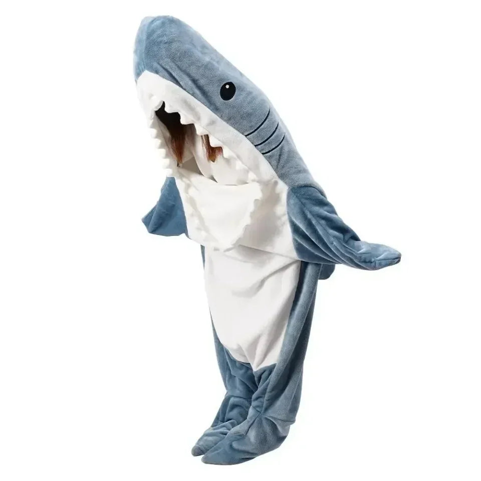 Shark Cartoon Sleeping Bag Adult Pajama Hooded Warm Flannel Blanket Funny Homewear Super Soft Onesie Sleeping Bag Winter Warm.