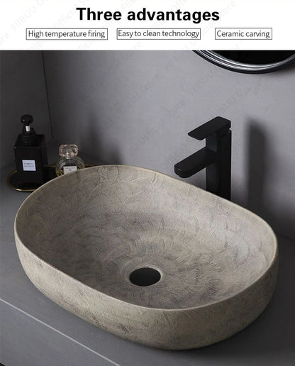 Keramik-Tischwaschbecken, ovales Badezimmergefäß, Waschbecken, Schüssel über der Theke, Kunstbecken, Toilette, Balkon, Waschtisch, Waschbecken, Arbeitsplatte, Waschbecken