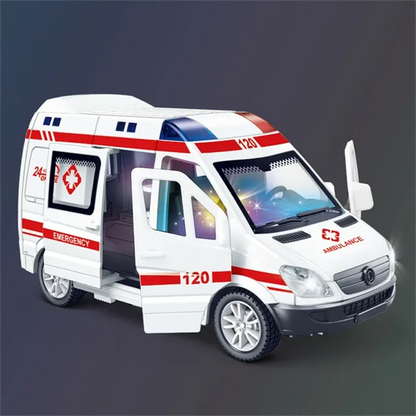 1:32 Mini Alloy Car Diecast Ambulance Fire-Truck Policecar Model Sound And Light Vehicle Simulation Collection Gifts Toys Boys.