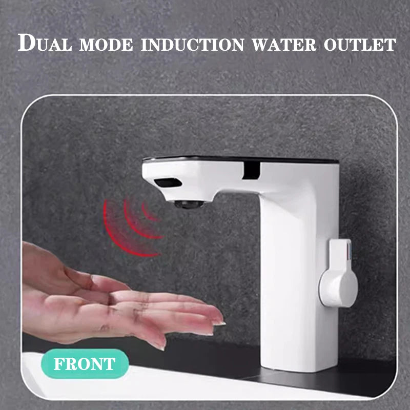 Touchless Sensor Basin Faucet Smart Digital Display Bathroom Sink Faucet Grey Sense Hot Cold Water Mixer Tap Battery Power