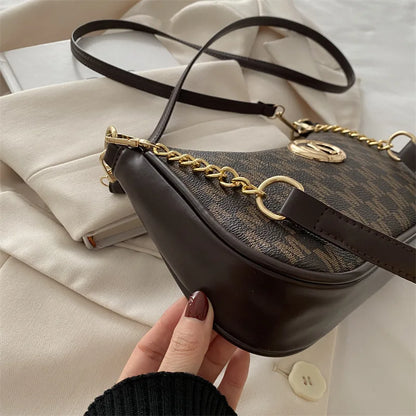 Vintage Style Handbag Crossbody Bag, Gold Letter 'M' Design Pu Leather Shoulder Messenger Bag, Synthetic Leather Tote Bag, Purse.