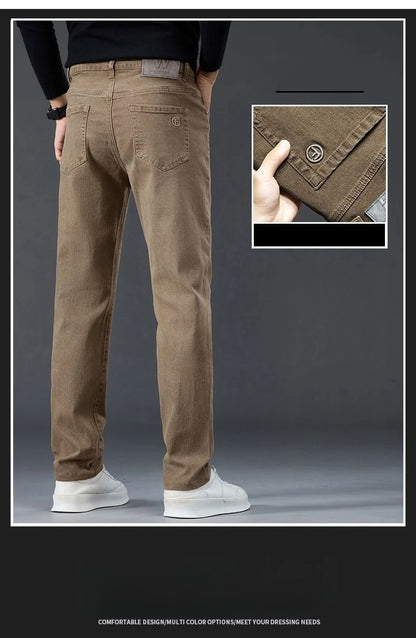 Male Brand Jeans Clothing Light Luxury Stretch Looes Fit Pants Comfortable Soft Business Fashion Straight Casual Denim Trousers.