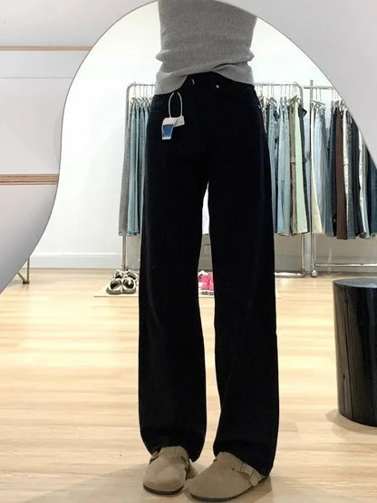 High Waist Straight Leg Jeans Women's Spring New Slim Fit Spring Autumn Narrow Version Smoking Pipe Pants.