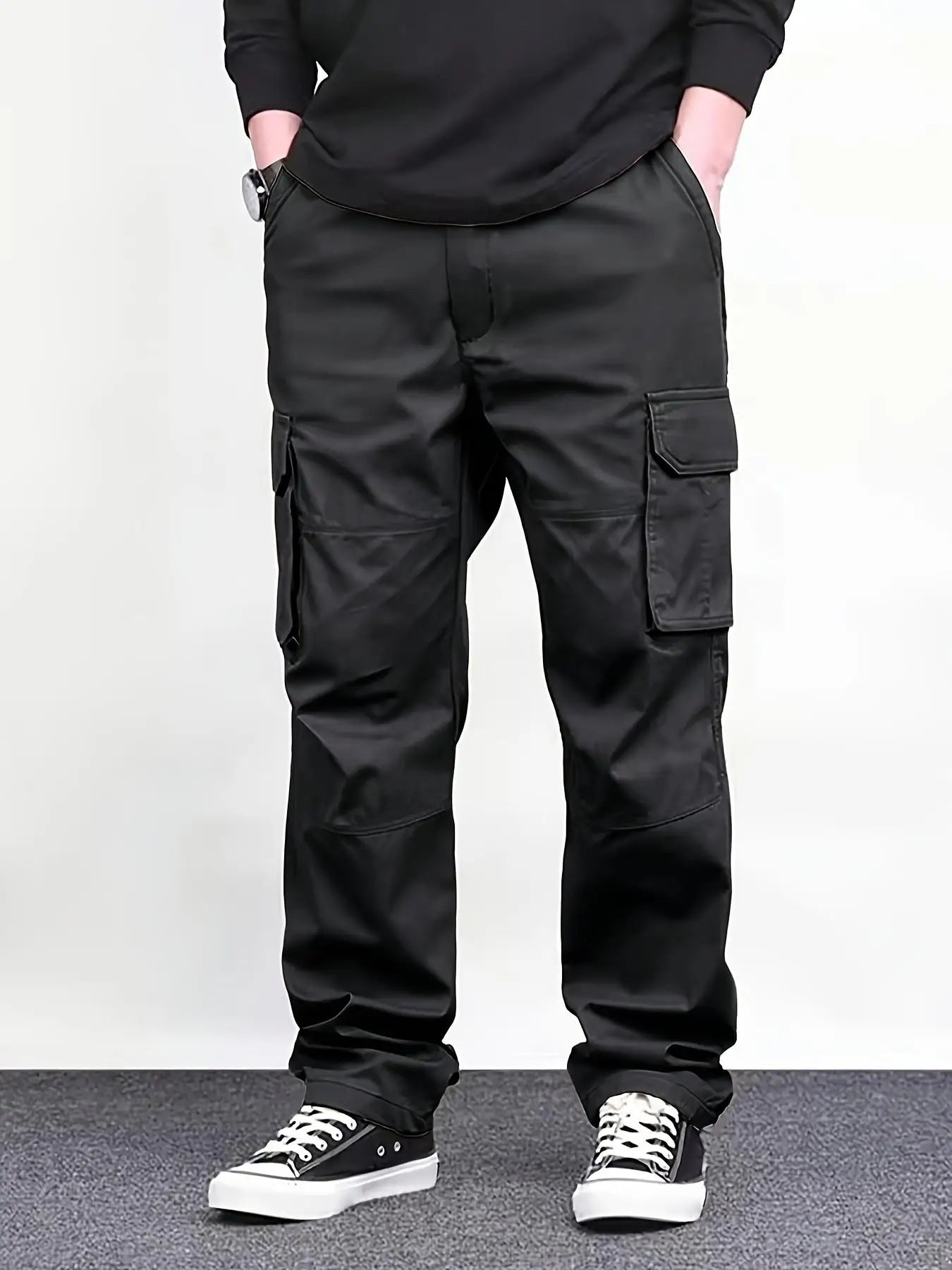 Men's Regular Plain Overalls with Drawstrings and Large Flap Pocket Pantss, Functional Multi-Pocket Straight Pants, Suitable for Holiday, Street, Daily Leisure, Running, Multi-Scenario, Suitable for All Seasons.
