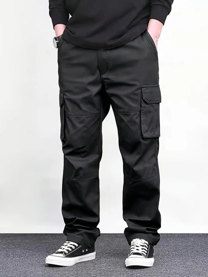 Men's Regular Plain Overalls with Drawstrings and Large Flap Pocket Pantss, Functional Multi-Pocket Straight Pants, Suitable for Holiday, Street, Daily Leisure, Running, Multi-Scenario, Suitable for All Seasons.