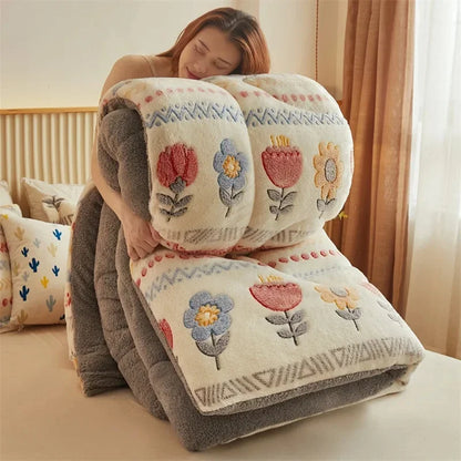 Winter Thicken Blanket Quilt Lamb Wool Double Layer Thick Warm Blanket 150/180/200 Comforter Throw Blankets for Beds Bedding 이불.