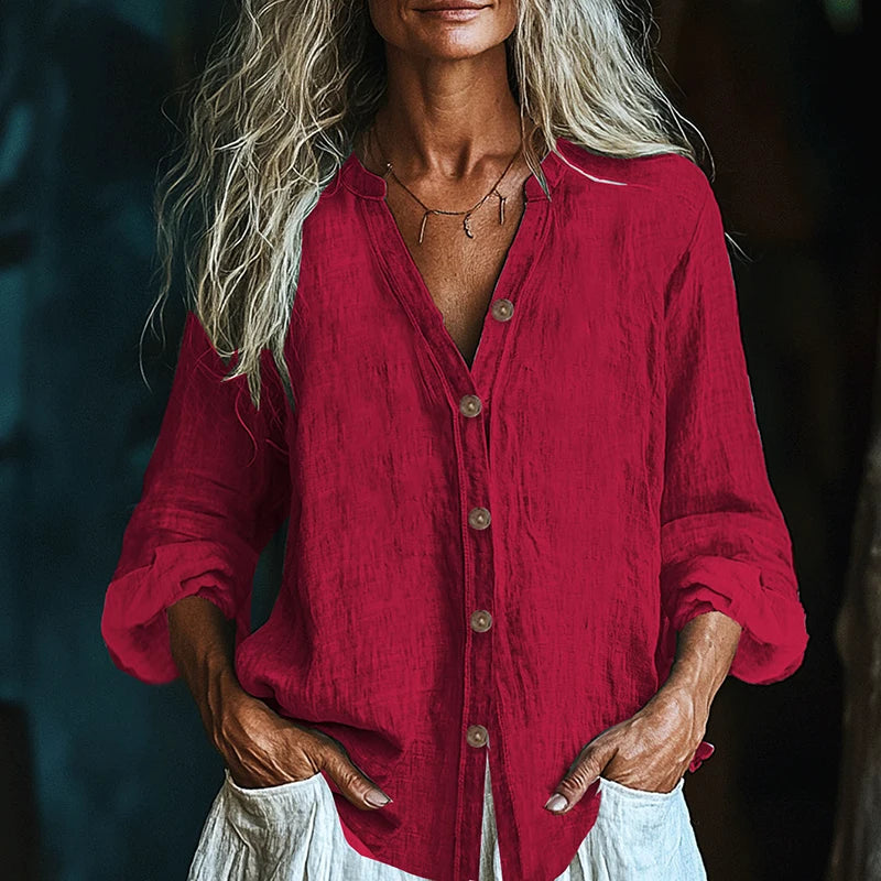 Spring Summer Casual Long Sleeve Shirt Blouses Women Solid Color Cotton Line Cardigan Loose Button Shirts For Women Tops.