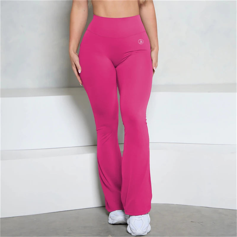 Allure The Brand Pocket Flare Scrunch Butt Pants ATB Women Tight-Fit Sexy Slim High Waist Pants Push Up Fitness Flare Leggings