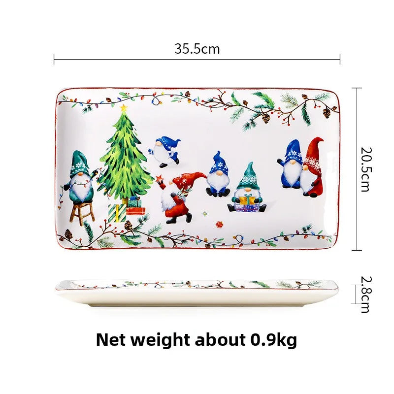 Goblin Series Ceramic Plate Large Dinner Plate Rectangle Tray Christmas Tableware Underglaze