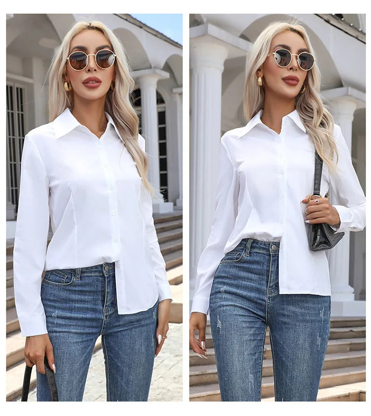 1pcs Woman Spring Autumn Solid color Shirts Lady Casual Long Sleeve Turn-down Collar Loose Shirt Female Fashion Temperament Tops