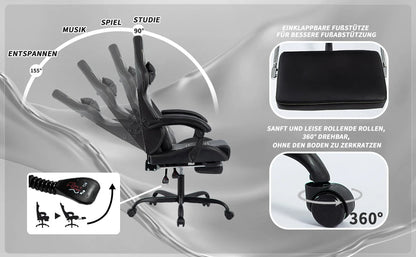 WOTSTA Gaming Chair Ergonomischer Gaming Chair Bürostuhl mit Fußstütze Racing Computerstuhl Höhenverstellbar Gepolstert Computerst