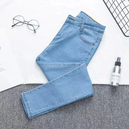 High Waist plus Size Denim Jeans Women's Tight Fit Butt Enhancing Pencil Pants New Arrival Light Blue Casual Long Trousers.