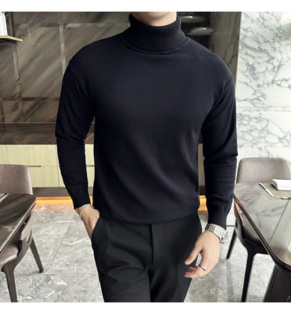 Korean Fashion Autumn Winter Sweaters Men Pullovers Fleece Turtleneck Knitted Sweatshirt Warm Bottoming Shirts.