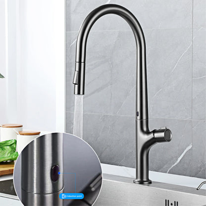 Modern style gun gray pull-out kitchen faucet with 1 handle for hot&cold water intelligent sensing and 2 functions for sink Tap