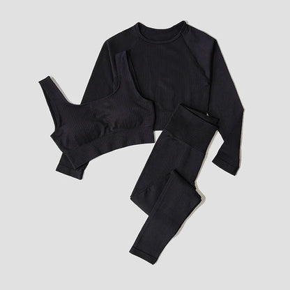 Women's Sportswear Yoga Set Workout Clothes Athletic Wear Sports Gym Legging Seamless Fitness Bra Crop Top Long Sleeve Yoga Suit