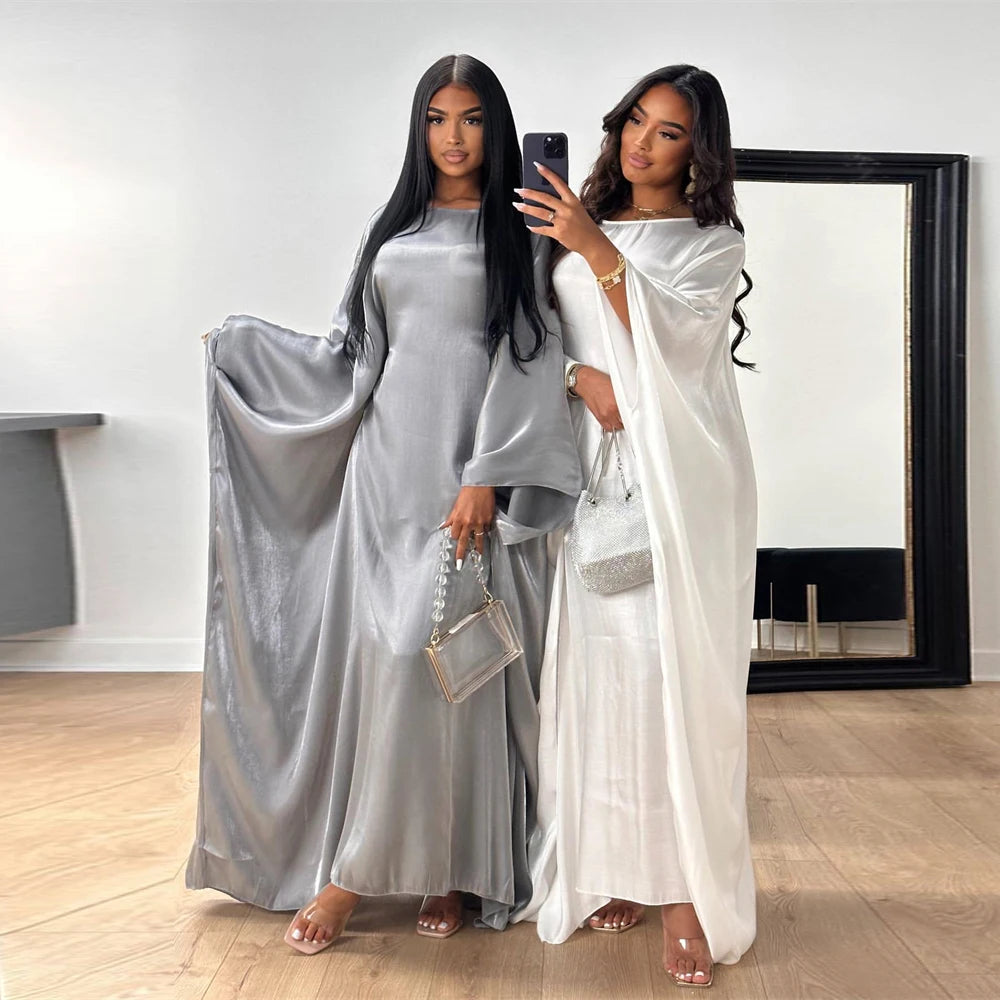 Batwing Butterfly Satin Abaya Dubai Luxury Muslim Kaftan Maxi Dress Abayas For Women Kebaya Robe Caftan Marocain Femme Vestidos.