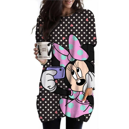 Frauen Frühling und Herbst Neue S-3XL Große T-shirt Einfarbig Lange Hülse Lose Disney der Mickey Maus Casual Harajuku Taille t-sh.