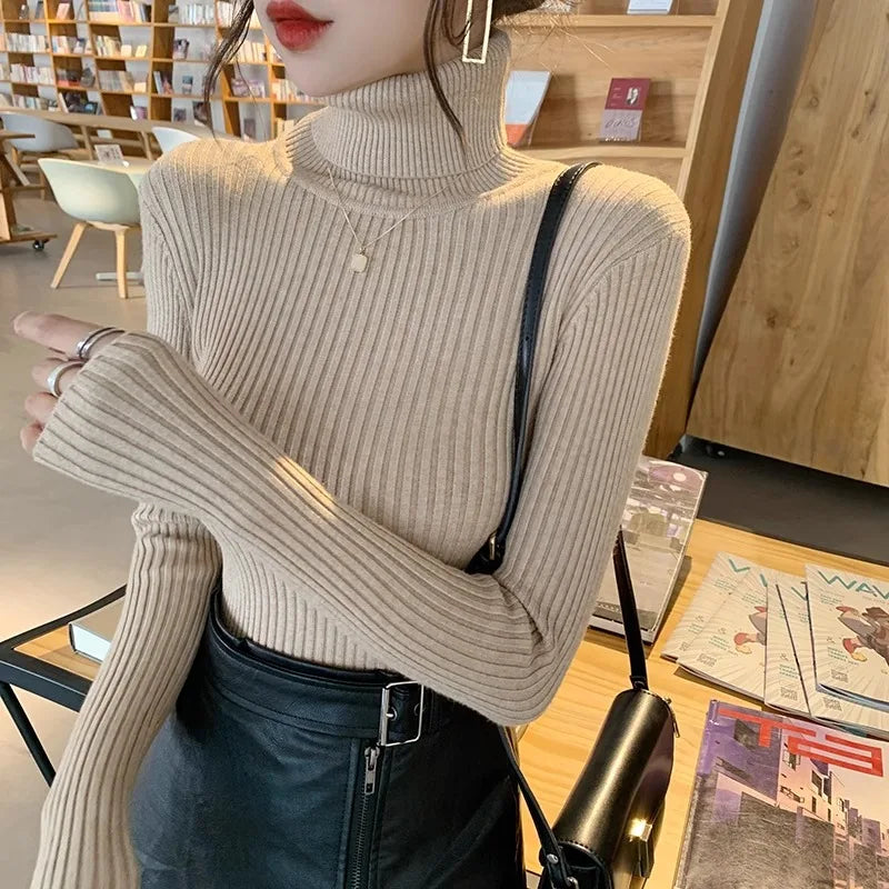 2025, Basis Pullover Herbst Winter Dicken Rollkragenpullover Beiläufige Dünne Gestrickte Pullover Koreanischen Stil Einfache Basis Schicht Warme Tops