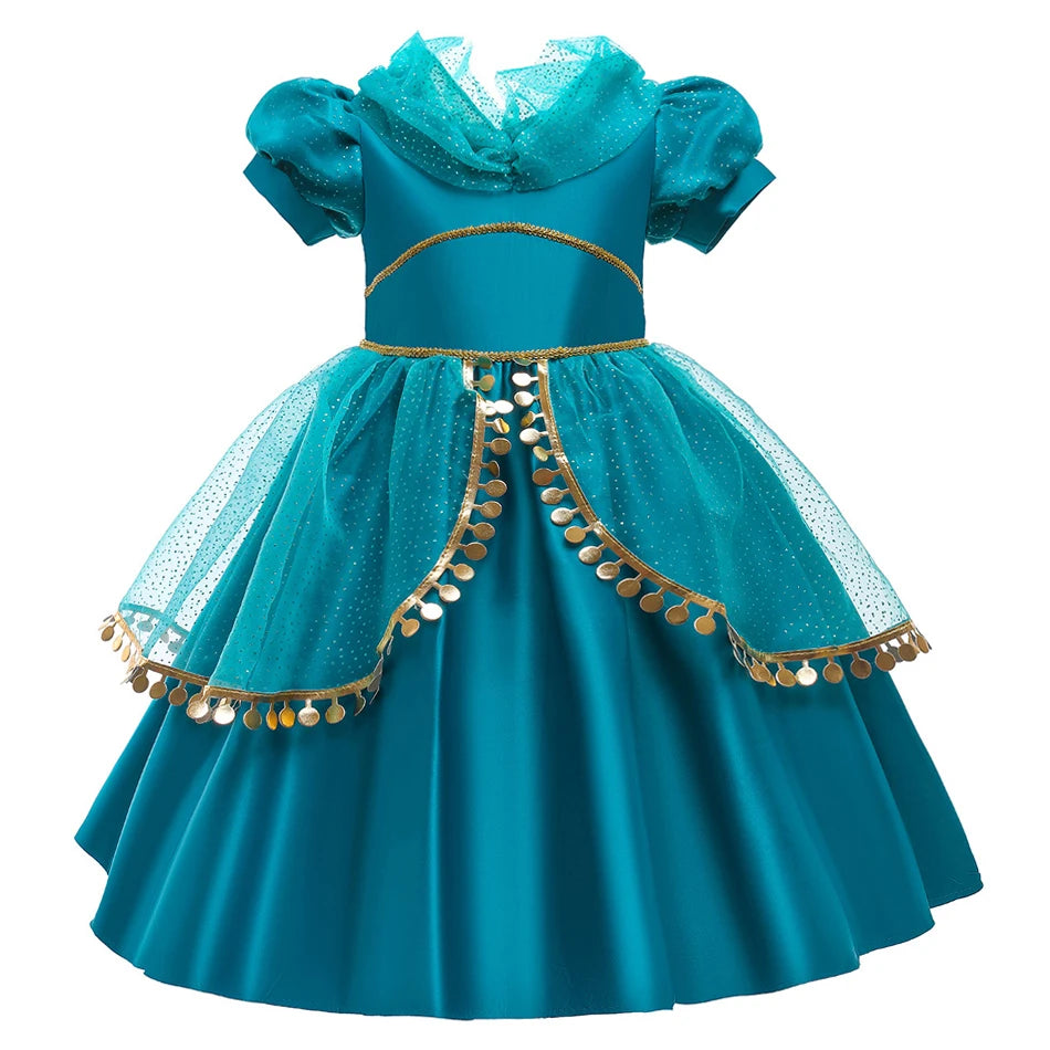 Disney Prinzessin Jasmin Kleid Kinder Cosplay Aladin und die Wunderlampe Performance Kostüm Mädchen Halloween Karneval Outfits.