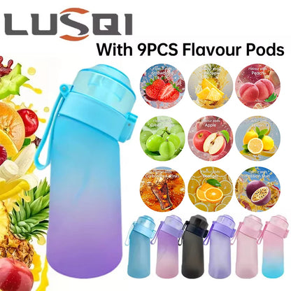 LUSQI 500ML Air Flavored Water Bottle With 9 Flavor Rings Sports Fashion Straw For Outdoor Sports Activities.