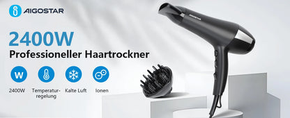 Aigostar Monique 32HIE Professional 2400W Ionic Hair Dryer with 2 Speeds and 3 Temperature Settings - Cold Air Button.Overheat P