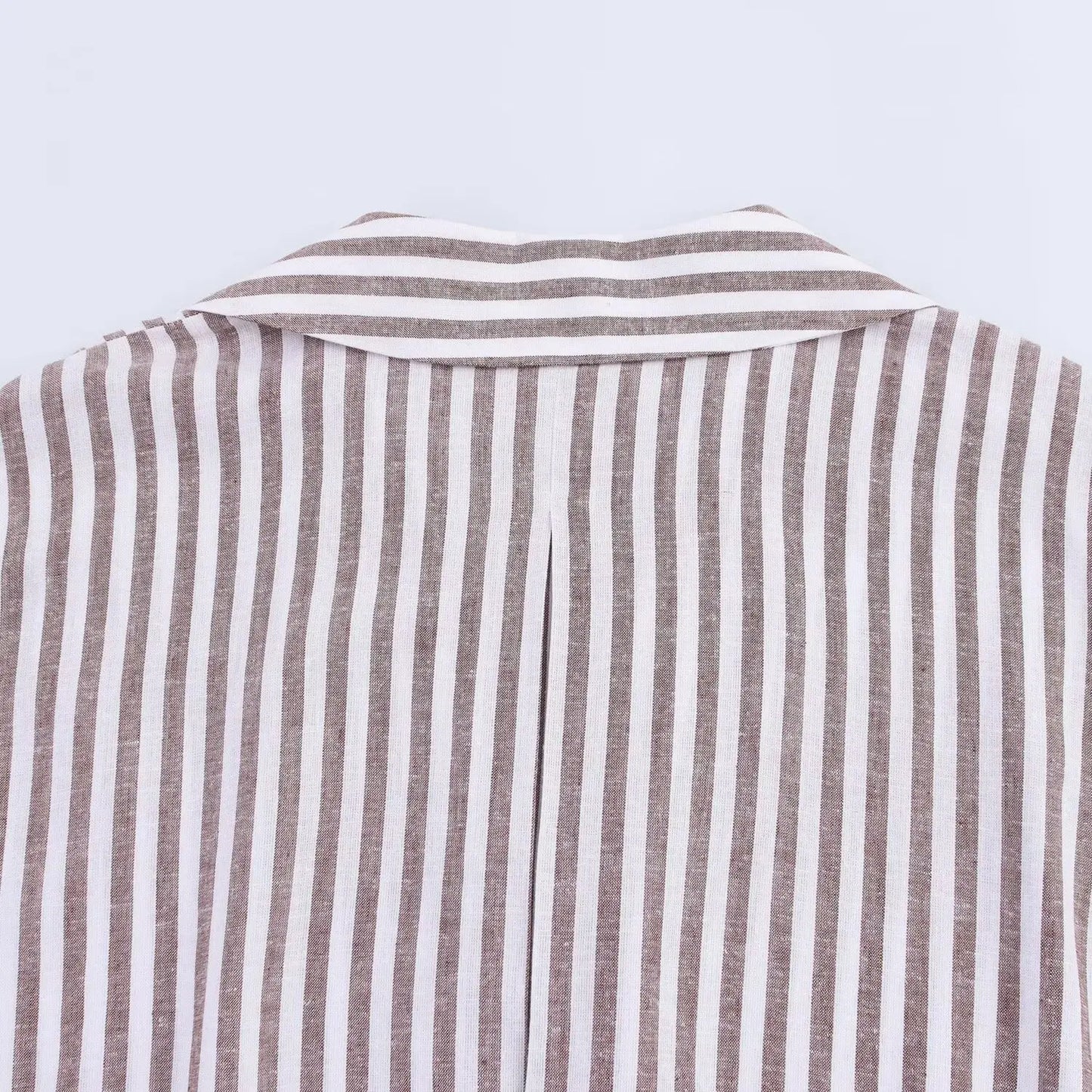 Summer Women's Curled Wide Sleeves Linen Blended Striped Asymmetric Casual Shirt Versatile Collar Linen Blended Printed Shirt.