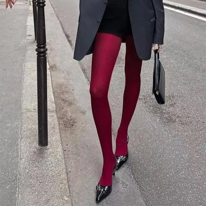 Kave 2024 Autumn Winter Christmas Women 80D Soft Solid Color Semi Opaque Footed Tights High Waist Womens Tights Plus Size Tights.