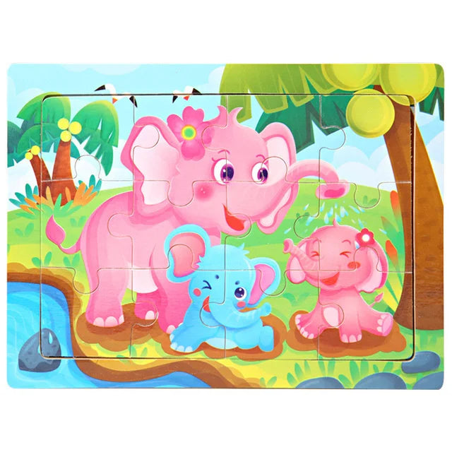 New 30 Pieces Wooden Puzzles Cartoon Animal Traffic Tangram Wood 3d Puzzle Montessori Educational Toys for Children Gifts.