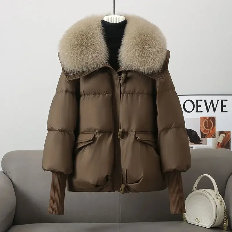 2025 Winter Neue Unten Kurze Gepolsterte Jacke Frauen Parkas Pelz Kragen Dicke Baumwolle Mäntel Kleidung Schwarz Casual Oberbekleidung Weibliche neue.