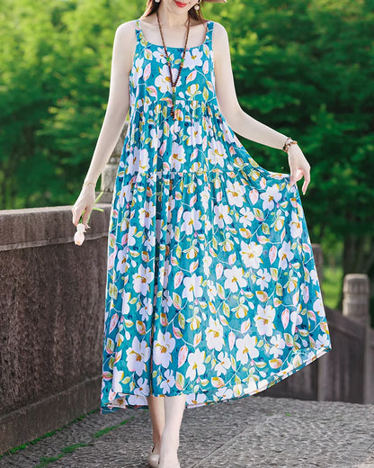 Neue Mode Lässig 2025, Sommer Elegante Kleider Für Frauen Oansatz Druck Vintage Ärmelloses Kleid Lose Frauen Kleidung