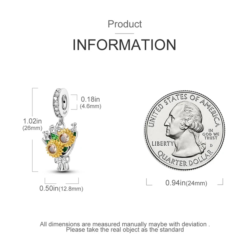 Flowers Series 925 Sterling Silver Sunflowers Tulip Carnation Charms Fit Original Bracelet  For Women Jewelry Making.