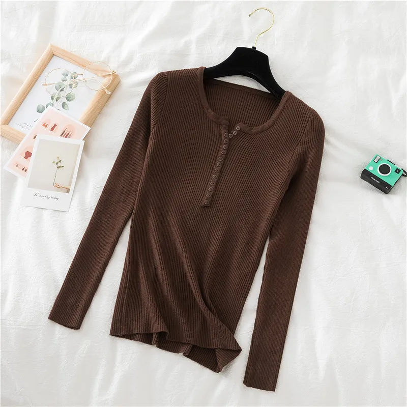 2025 frauen Solide Strick Pullover Herbst Winter Pullover V-ausschnitt Taste Langarm Schlank Pullover Koreanische Casual Basis Schicht Y2k