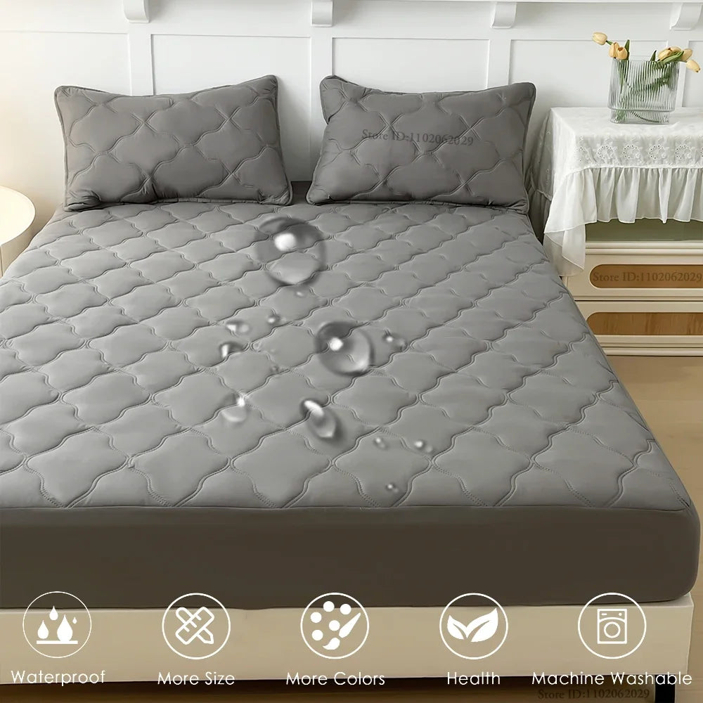 Microfiber Waterproof Bedspread Covers Mattress Pads with Elastic Bands Fitted Bed Sheets for Single Double/King/Queen Size Beds.