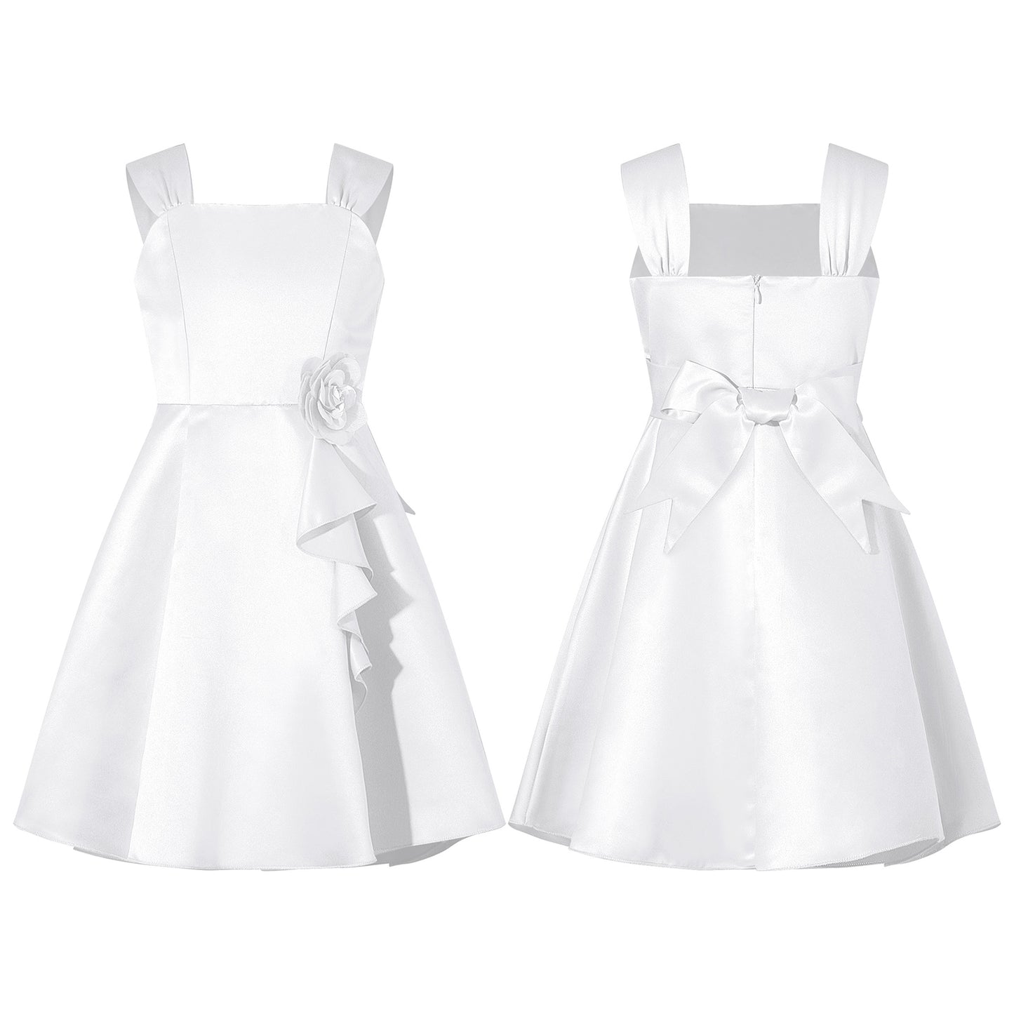 Mädchen Sommer ärmelloses Prinzessinnenkleid Elegantes Satin Hochzeit Brautjungfer Partykleid Große Schleife A-Linie Tutu für Geburtstagsabend