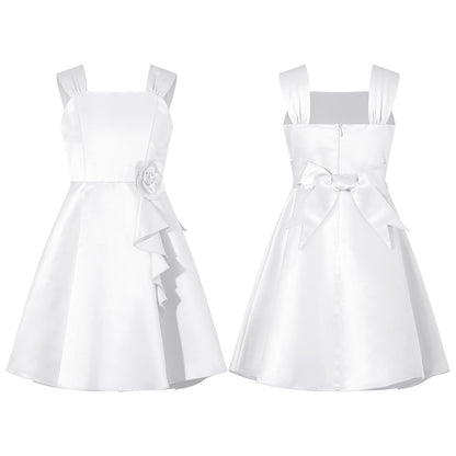 Mädchen Sommer ärmelloses Prinzessinnenkleid Elegantes Satin Hochzeit Brautjungfer Partykleid Große Schleife A-Linie Tutu für Geburtstagsabend