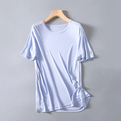Men's Spring Summer Thin 100% Natural Silk T-shirt Male Elastic Casual Breathable Summer Silk Shirt Tops TB1167.