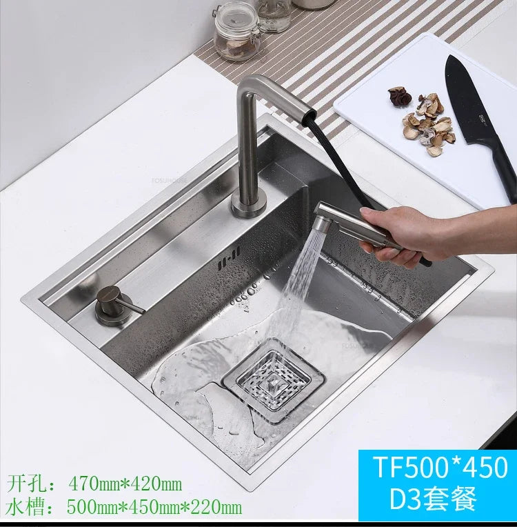 Hidden Stainless Steel Kitchen Sinks Modern Kitchen Accessories with Cover Kitchen Sink Dish Drainer Light Luxury Single Tank L