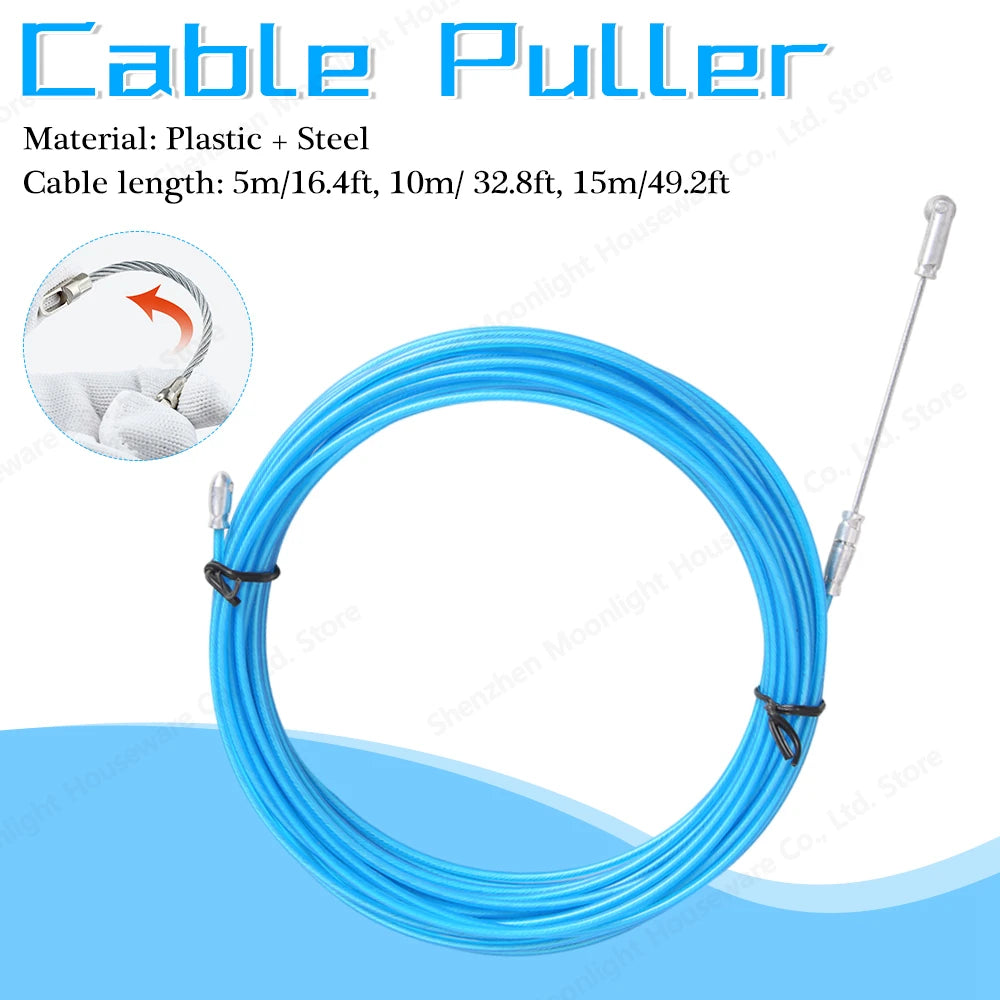 5/10/15M Universal Wire Puller Threading Device Steel Spring Rope Pulling Device With Pulley Electricians Wire Lead Cable Puller.