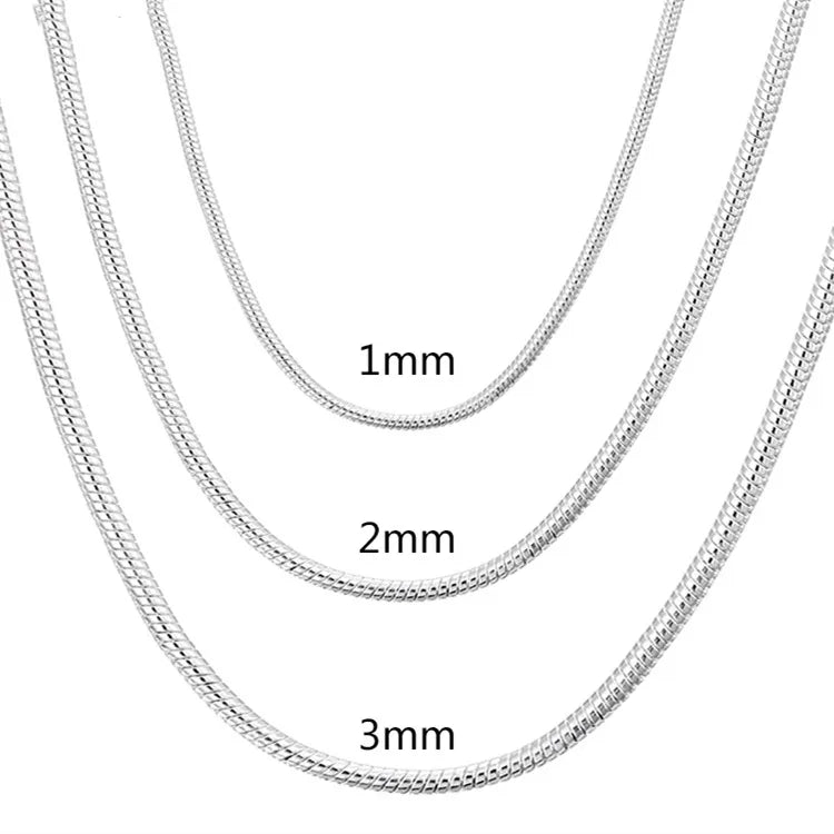 40-75cm 925 Sterling Silver 1MM/2MM/3MM solid Snake Chain Necklace For Men Women Fashion Jewelry for pendant free shipping.