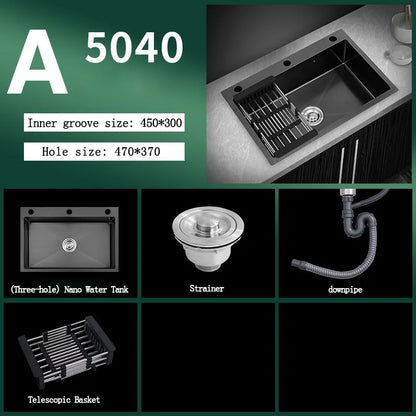 kitchen sink Black nano-sink single-slot household hand-washing basin kitchen large 304 stainless steel sink sink bowl