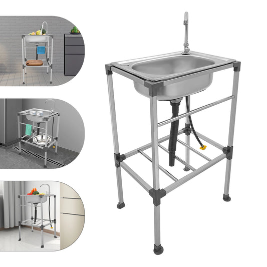 Freistehendes Küchenspülbecken mit Wasserhahn, 18,9 x 13,78 Zoll, Mehrzweckspülbecken-Set aus Edelstahl, 132 Pfund Kapazität für Zuhause, Wäsche, Garage