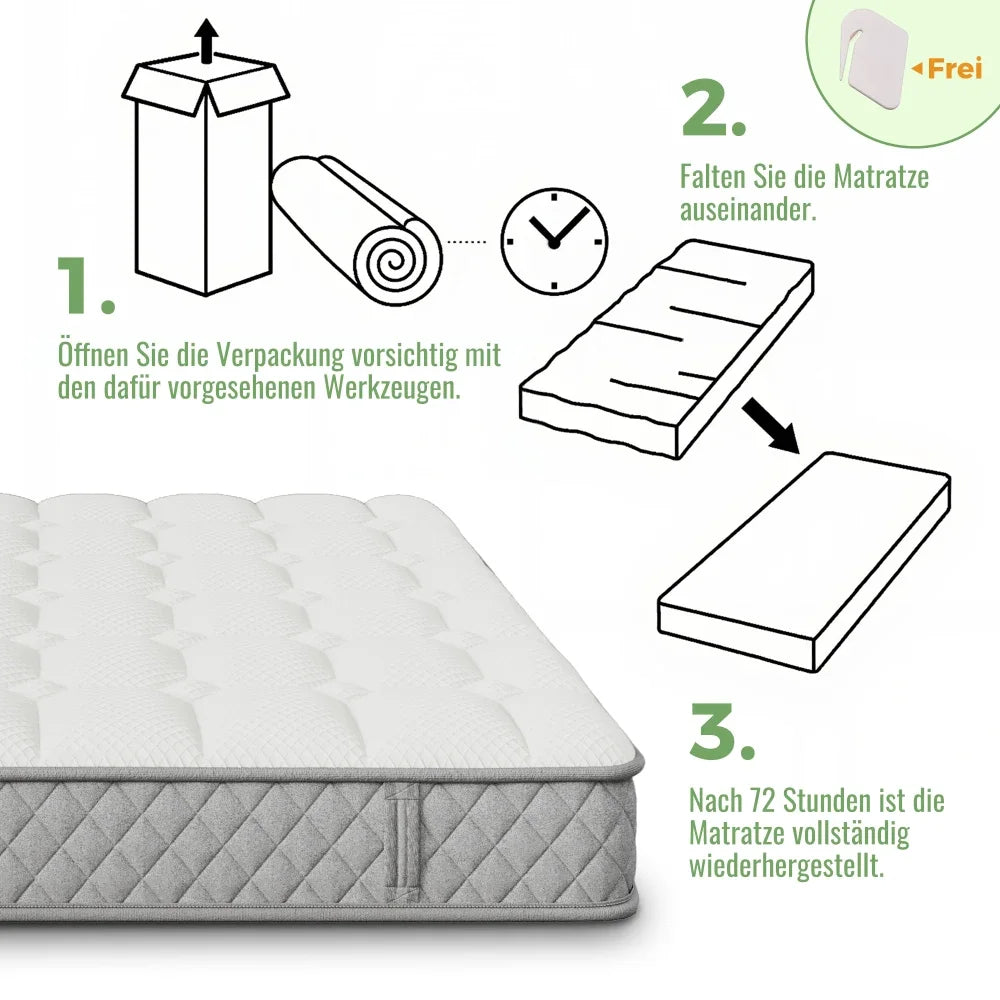 Orthopädische Kaltschaummatratze 90 x 200 cm, Matratze mit 7-Zonen-Taschenfederkernen, mittelfest – OEKO-TEX ®    Zertifiziert
