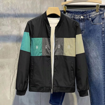 Man Coat Spring Autumn Black Jacket for Men Printed Zip V Clothing Fashion 2024 High Quality Cold Stylish Casual Luxury Designer