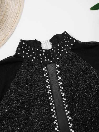 Kinder Mädchen Eiskunstlauf Kostüm Ballett lyrische Tanz gymnastik Trikot Kleid Langarm glänzend Mesh Performance Dance wear.