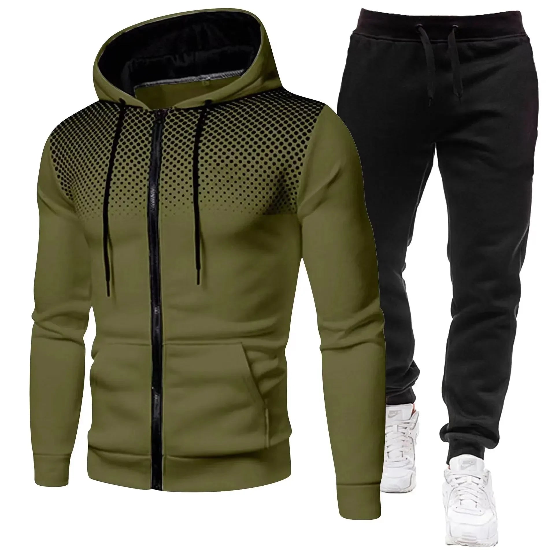 Mode Druck Trainingsanzug für Männer Zipper Mit Kapuze Sweatshirt und Jogginghose Zwei Stücke Anzüge Männlich Casual Fitness Jogging Sport Sets.